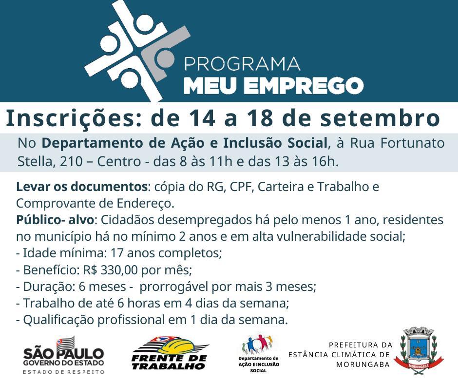 Em Morungaba: Programa “Meu Emprego” reabre inscrições na próxima semana