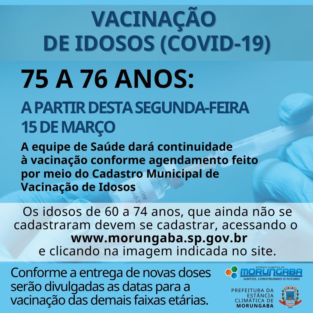 Idosos de 75 a 76 anos devem se vacinar a partir desta segunda-feira (15 de março) em Morungaba