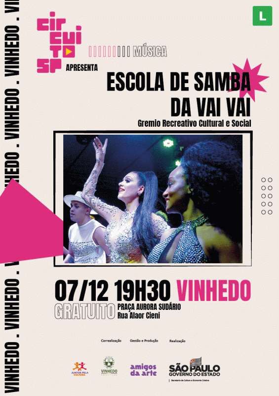 Escola de samba Vai-Vai se apresenta na Capela, em Vinhedo, nesta quarta-feira