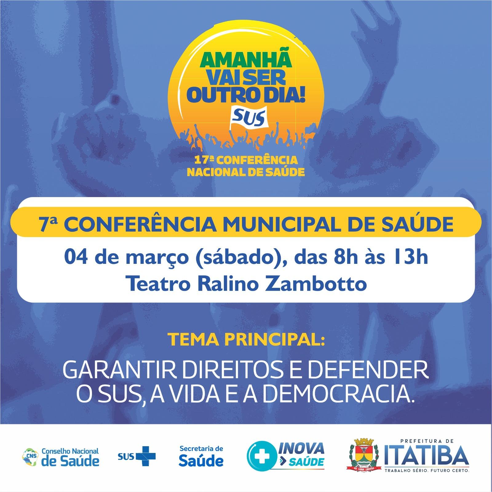 Conferência Municipal de Saúde de Itatiba será neste sábado (04/03)