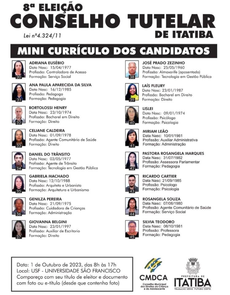 Em Itatiba: Dezesseis candidatos participarão de eleição para conselheiro tutelar