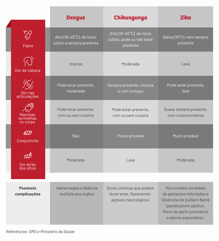 Sintomas de dengue, chikungunya e Zika: saiba as diferenças e as possíveis complicações