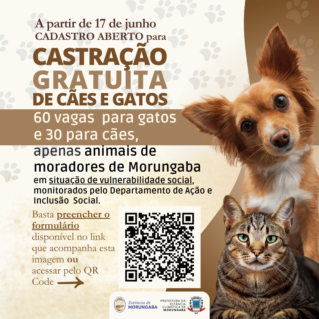 Morungaba abre cadastro para castração gratuita de cães e gatos na próxima segunda-feira (17/6)   --