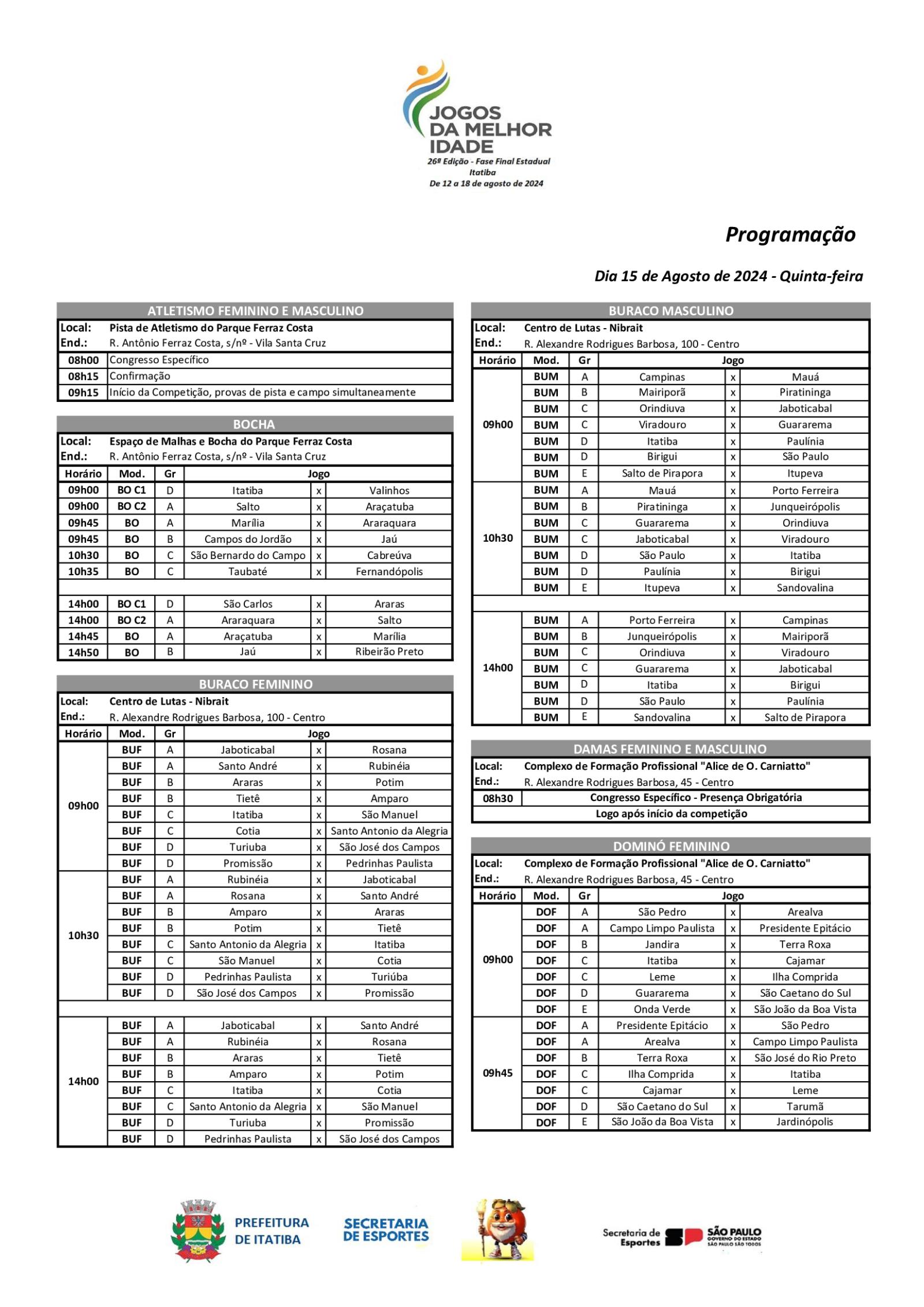 Programação do JOMI para esta quinta-feira (15)