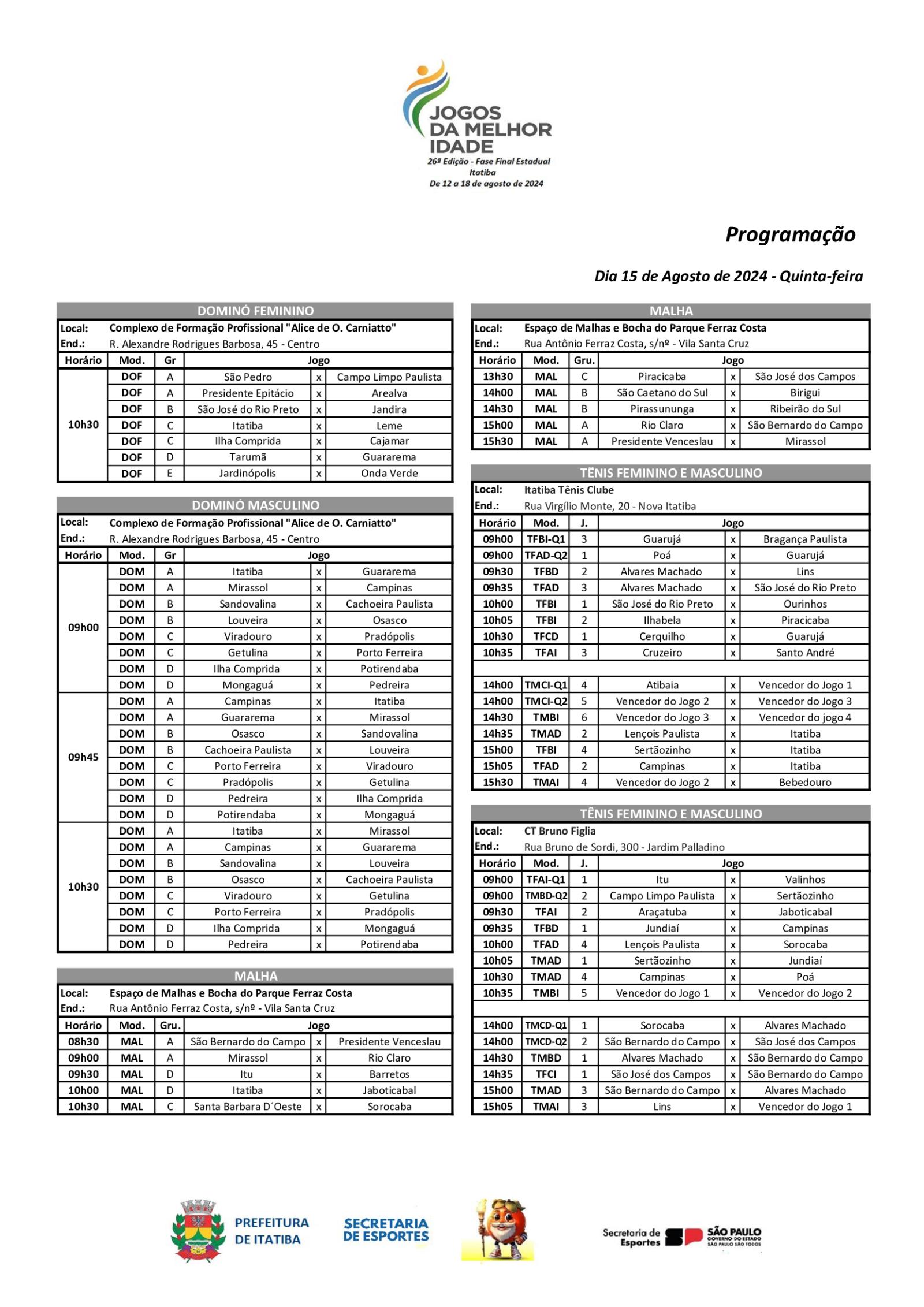 Programação do JOMI para esta quinta-feira (15)