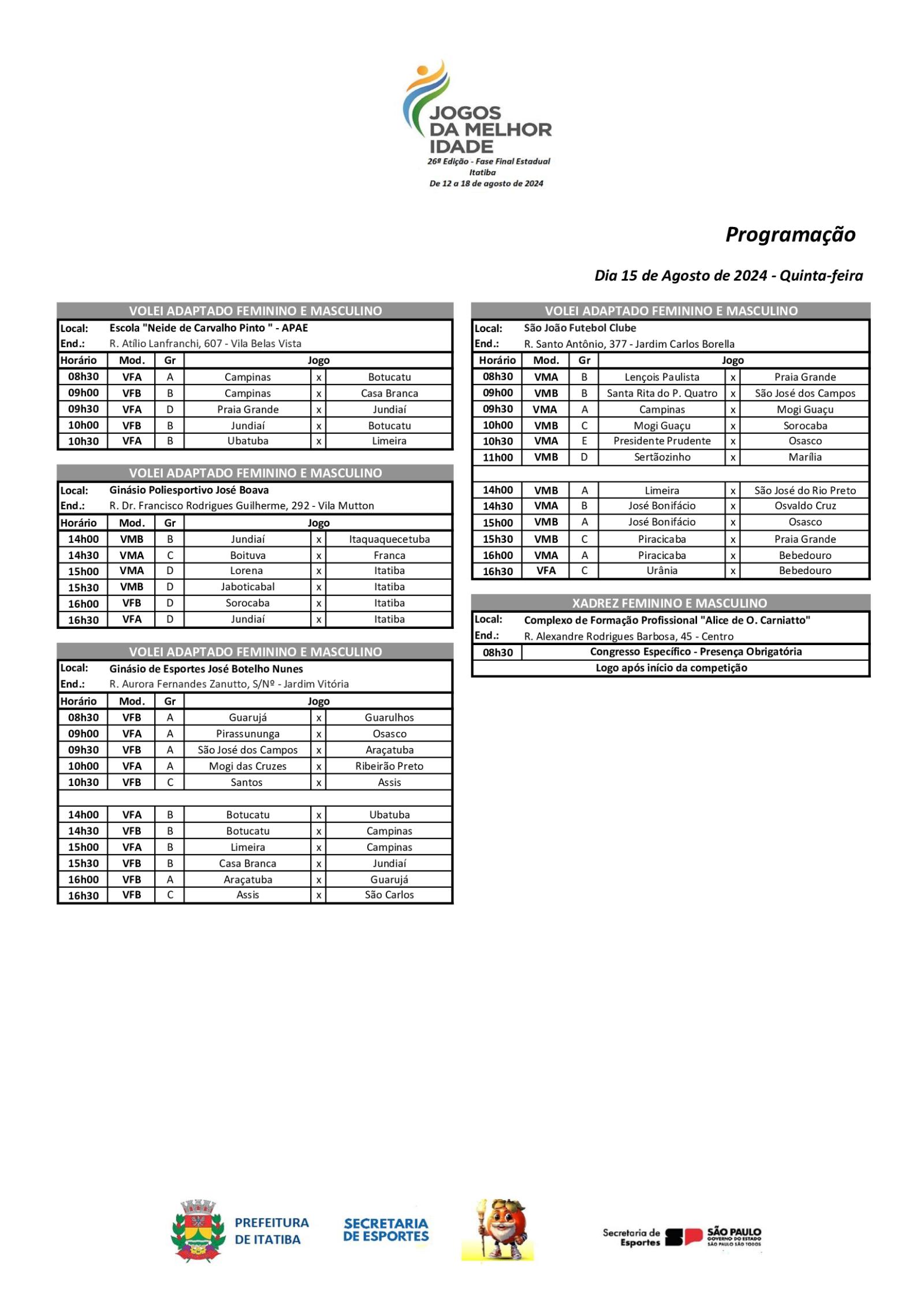 Programação do JOMI para esta quinta-feira (15)