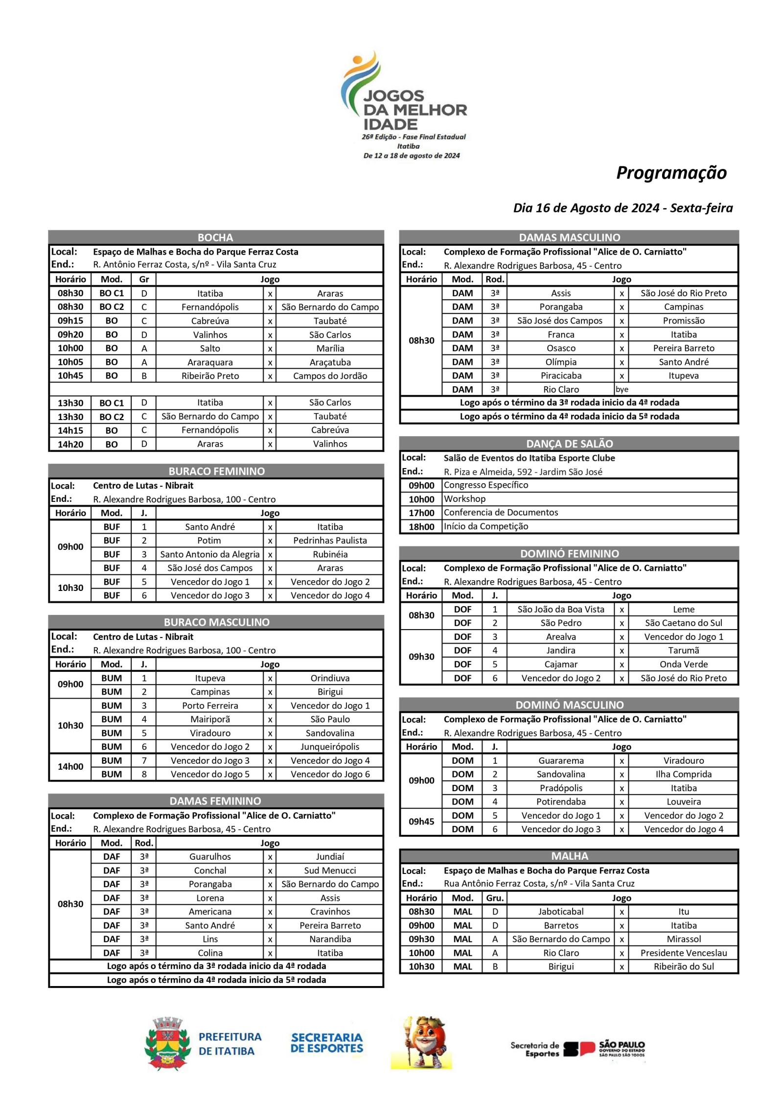 Programação do JOMI para esta sexta-feira (16)