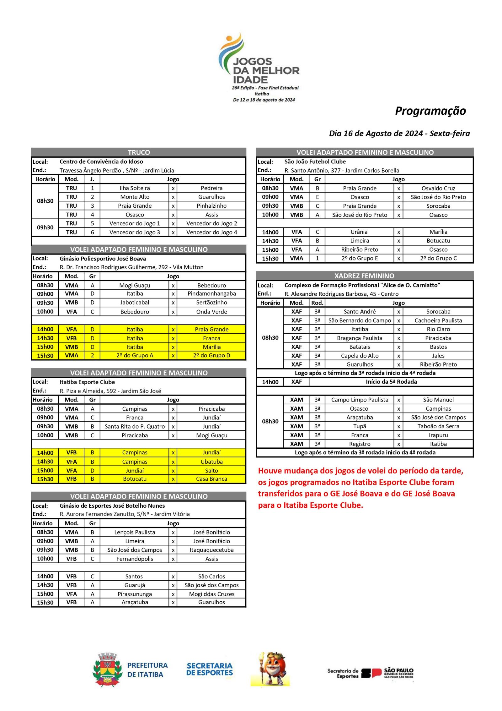 Programação do JOMI para esta sexta-feira (16)