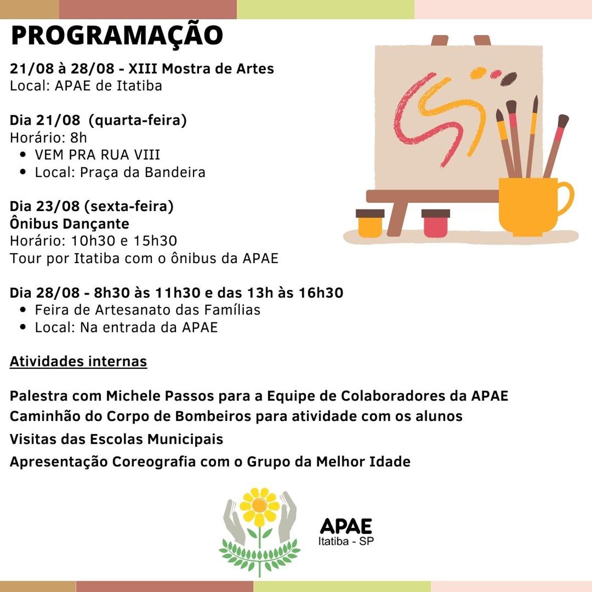 APAE de Itatiba divulga programação da Semana da Pessoa com Deficiência