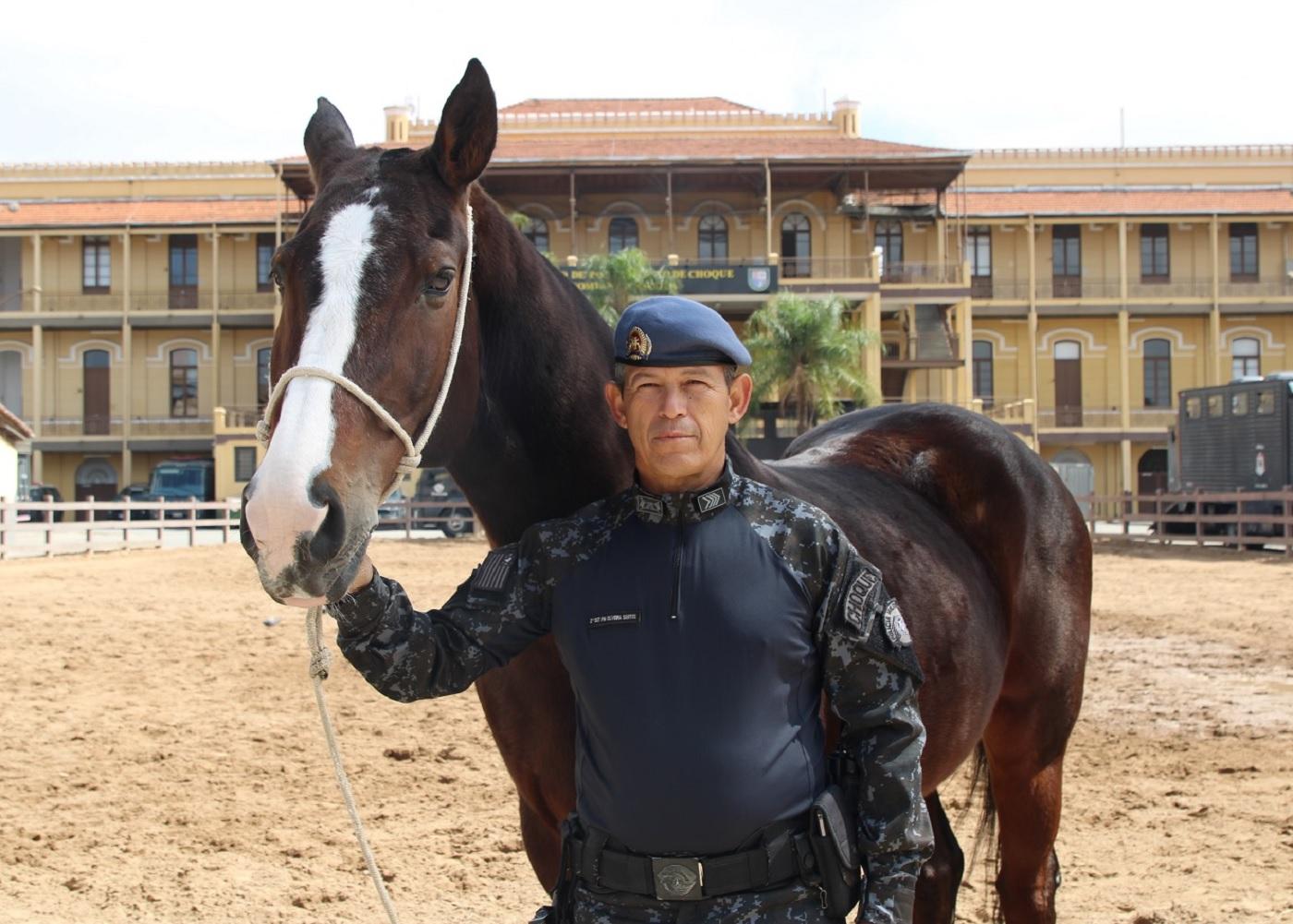 Sargento sonha em ter cavalo aposentado da PM depois de conviver com o animal por 14 anos