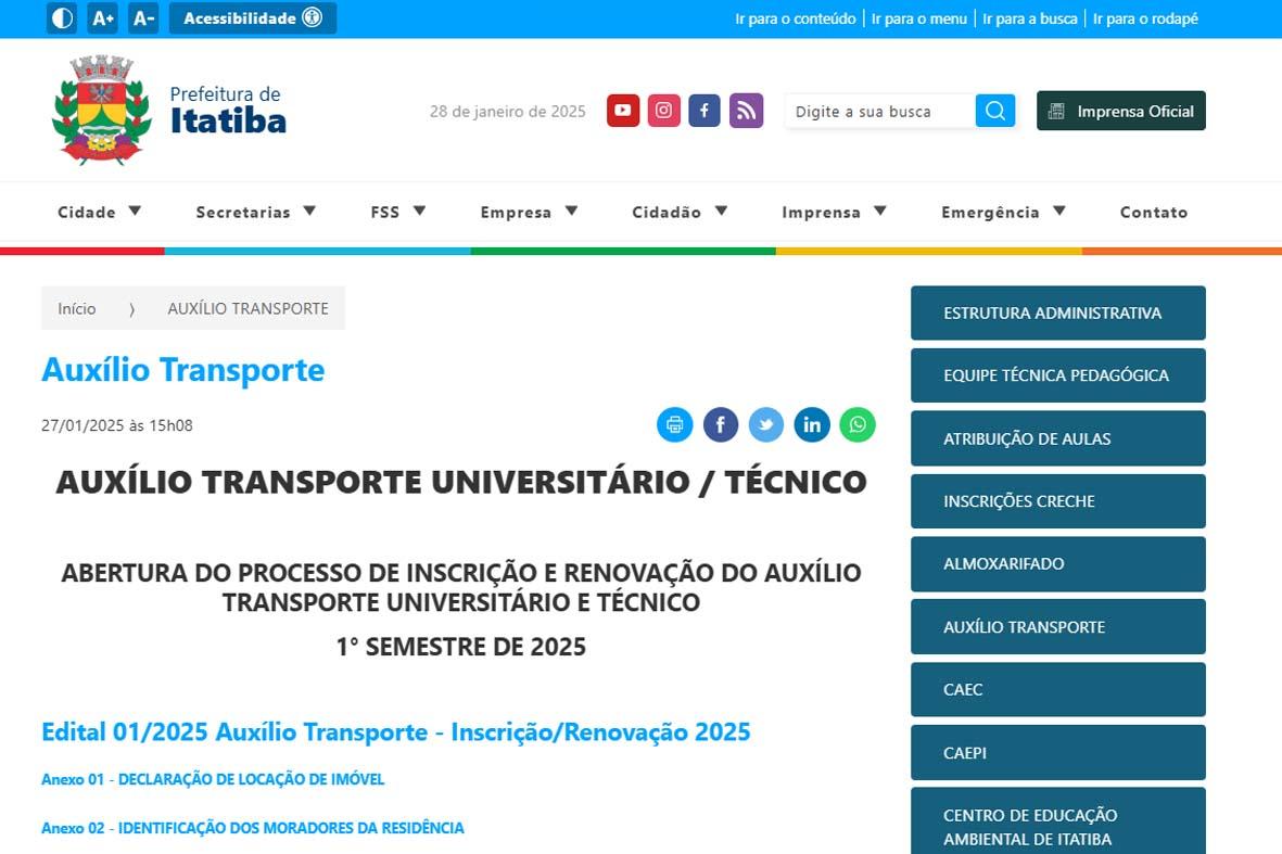 Educação abre inscrição e renovação do auxílio-transporte 