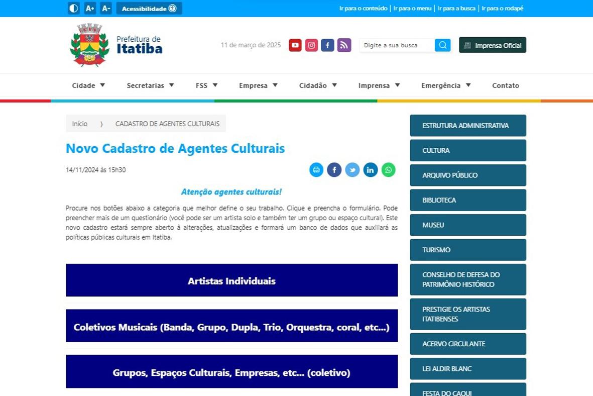 Secretaria de Cultura e Turismo lança cadastro online para agentes culturais 